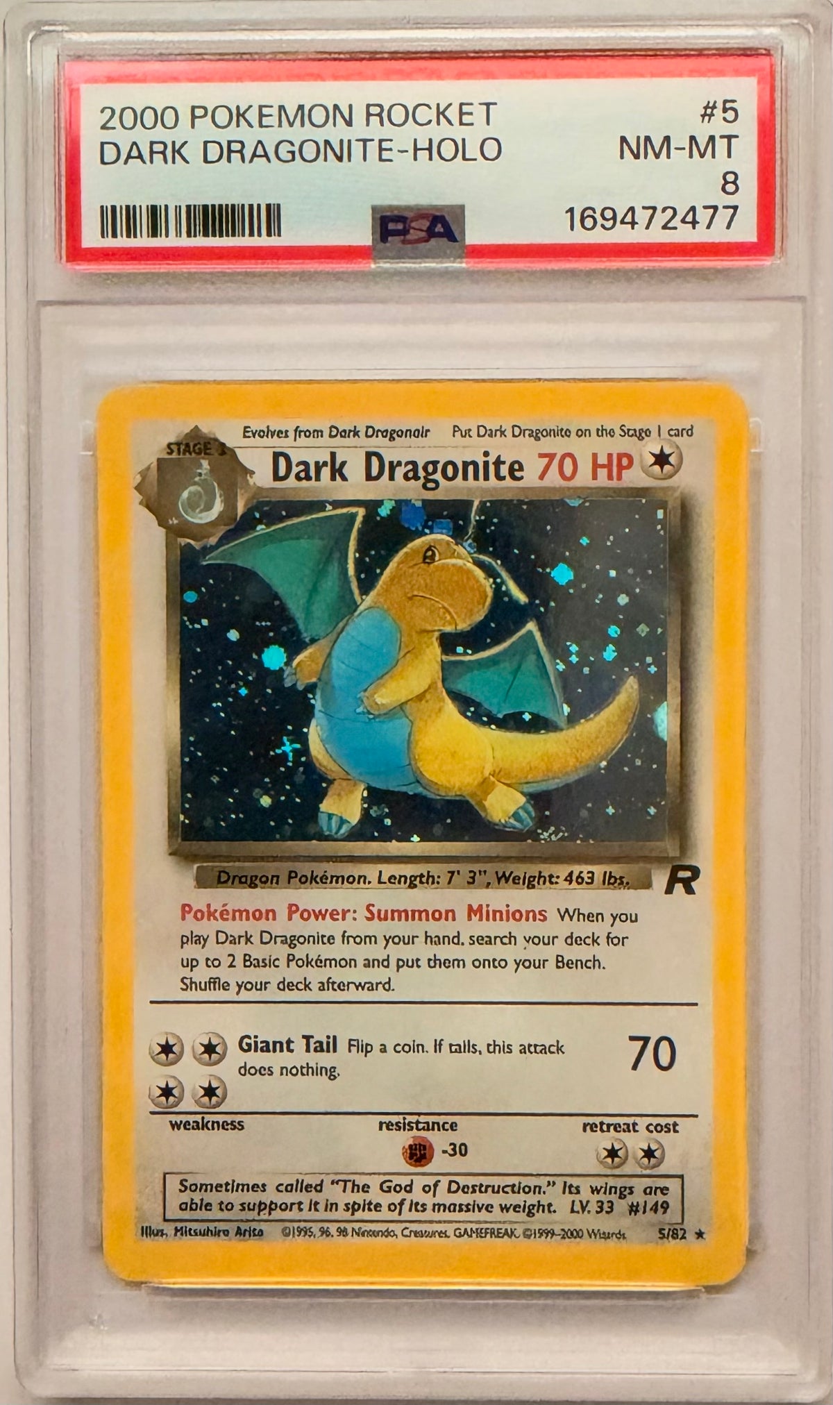 Pokemon Team Rocket 2000 Dark Dragonite Holo #5/82 PSA 8