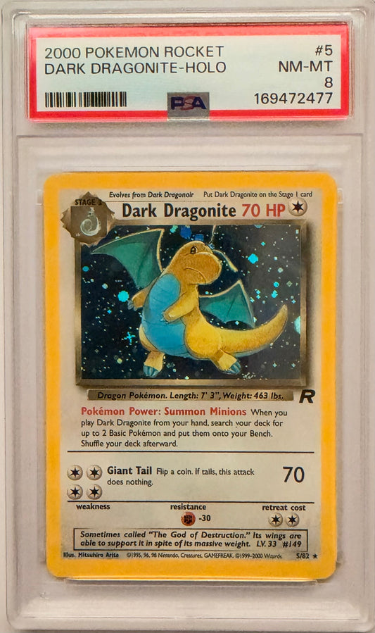 Pokemon Team Rocket 2000 Dark Dragonite Holo #5/82 PSA 8